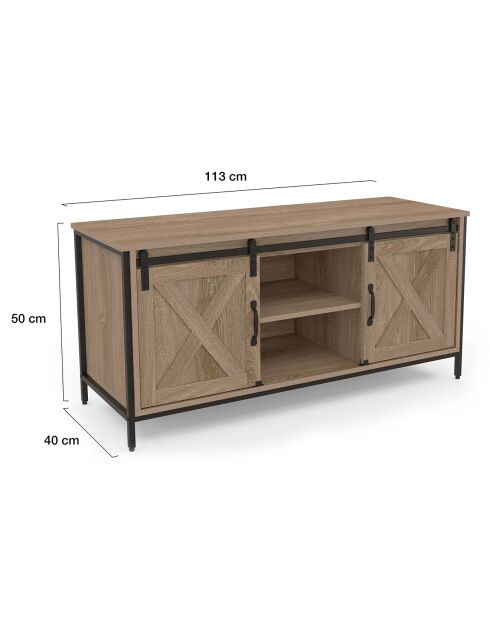 Meuble TV Cheyenne 2 portes bois/noir - 113x40x50 cm