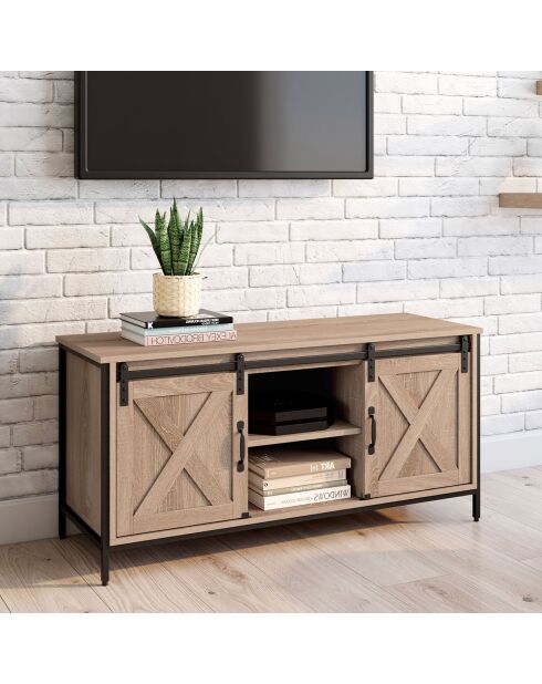 Meuble TV Cheyenne 2 portes bois/noir - 113x40x50 cm