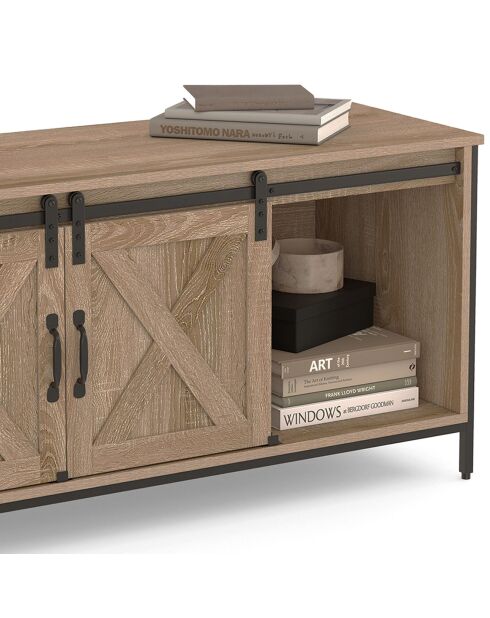 Meuble TV Cheyenne 2 portes bois/noir - 113x40x50 cm