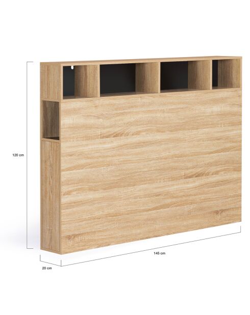 Tête de lit avec rangements bois/noir - 145x20x120 cm