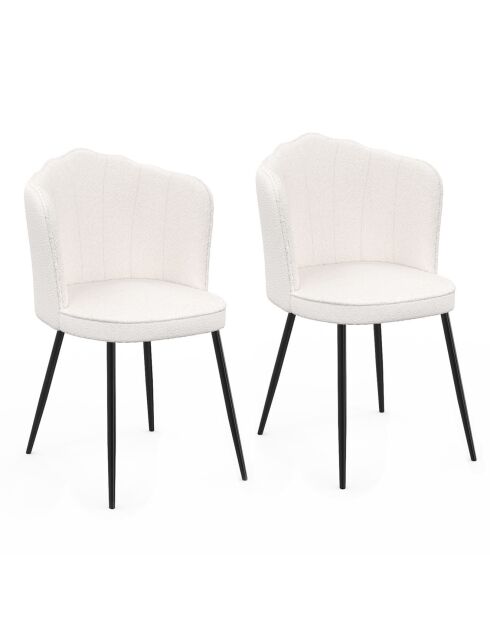 2 Chaises Arielle en bouclette blanches  - 55x51x82 cm