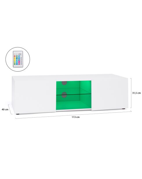 Meuble TV Klea 2 portes avec LED blanc  - 113x40x31.5 cm