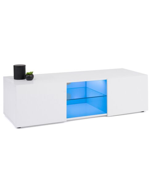 Meuble TV Klea 2 portes avec LED blanc  - 113x40x31.5 cm