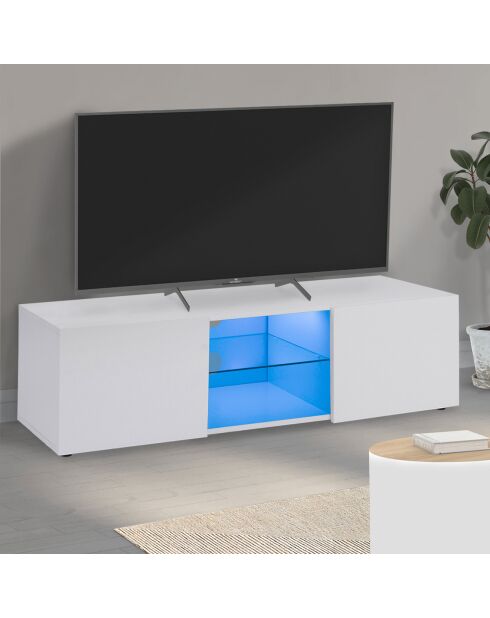 Meuble TV Klea 2 portes avec LED blanc  - 113x40x31.5 cm