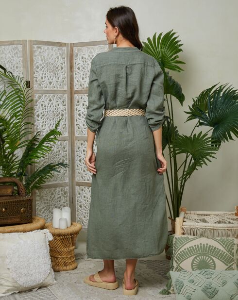 Agathe kaki jurk van 100% linnen