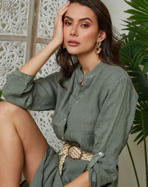 Agathe kaki jurk van 100% linnen