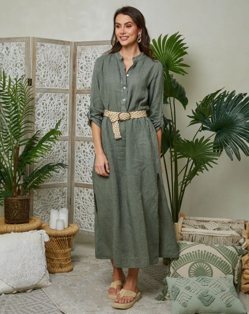 Agathe kaki jurk van 100% linnen