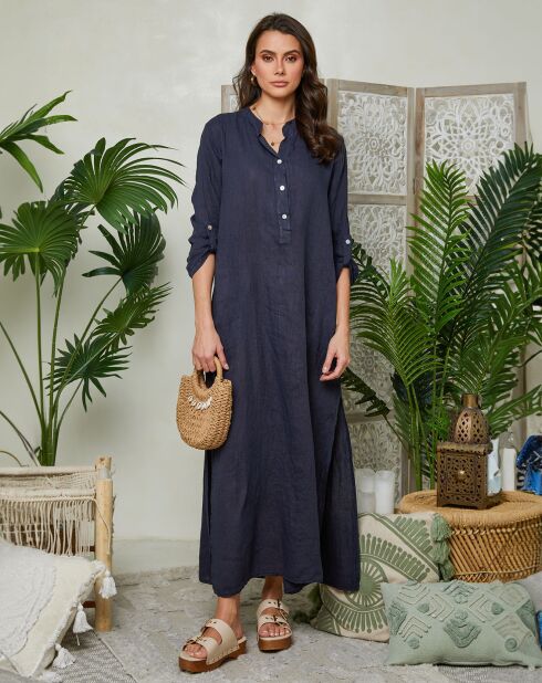 Agathe Marine jurk van 100% linnen