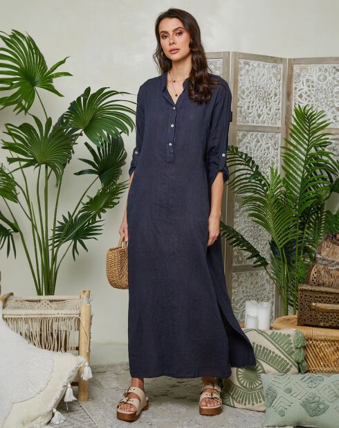 Agathe Marine jurk van 100% linnen