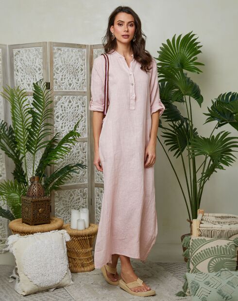 Roze jurk van 100% linnen agathe