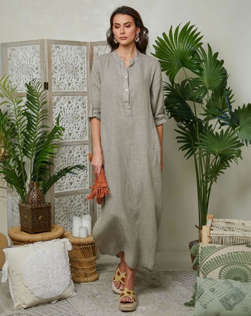 Agathe taupe jurk van 100% linnen