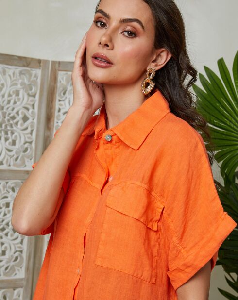 Orangefarbenes Kleid Alma aus 100% Leinen