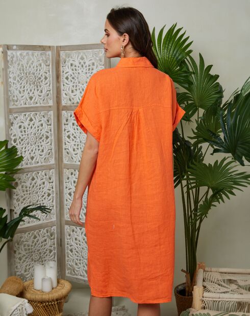 Orangefarbenes Kleid Alma aus 100% Leinen