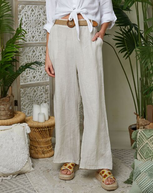 Pantalones Lola beige 100% lino