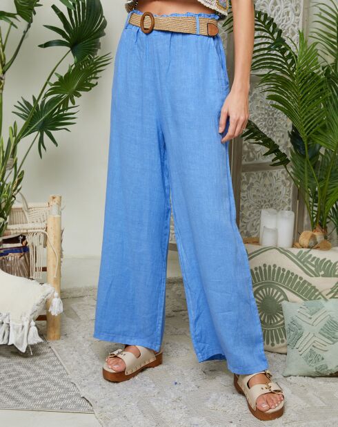 Azurblaue Lola Hose aus 100% Leinen