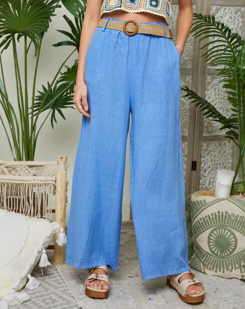 Azurblaue Lola Hose aus 100% Leinen
