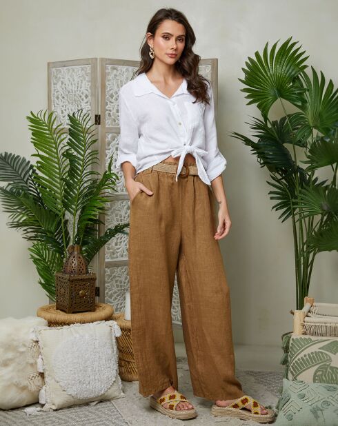 Pantalones Lola camel 100% lino