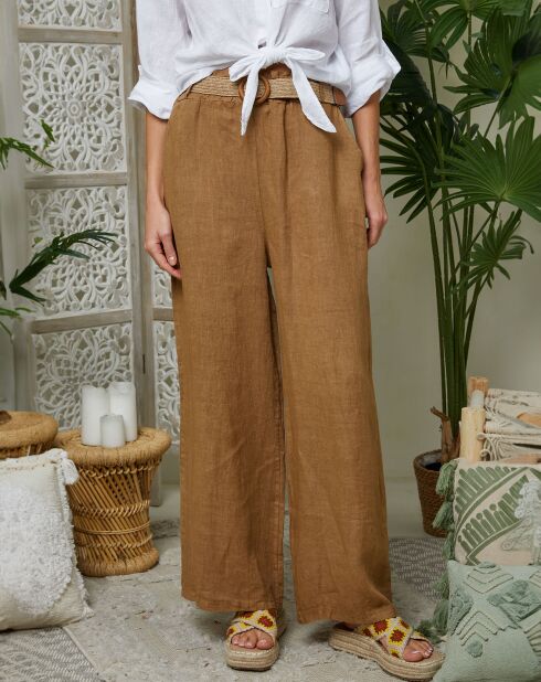 Pantalones Lola camel 100% lino