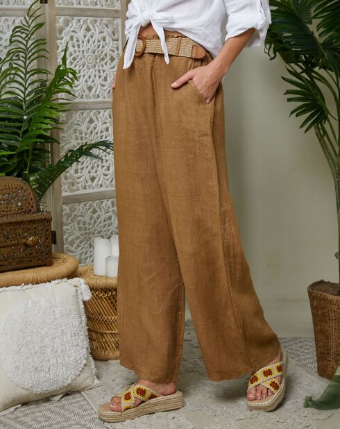 Pantalones Lola camel 100% lino