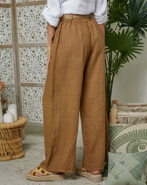 Pantalones Lola camel 100% lino