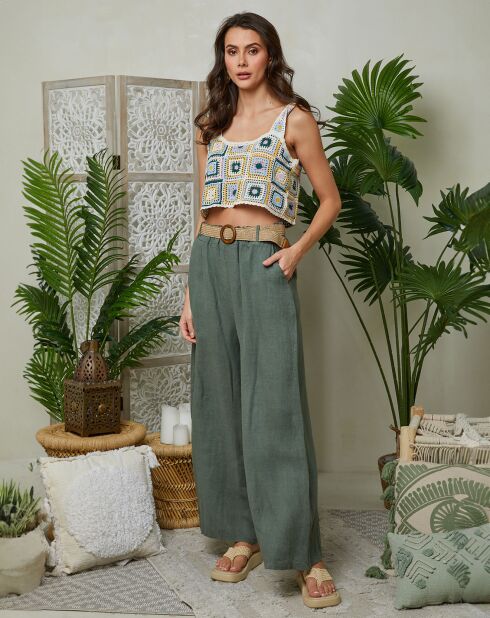 Pantalon 100% Lin Lola kaki