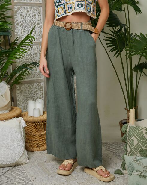 Pantalon 100% Lin Lola kaki