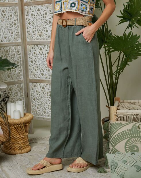Pantalon 100% Lin Lola kaki