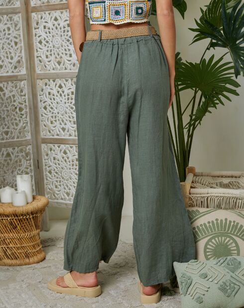 Pantalon 100% Lin Lola kaki