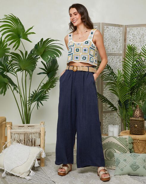 Pantalon 100% Lin Lola marine
