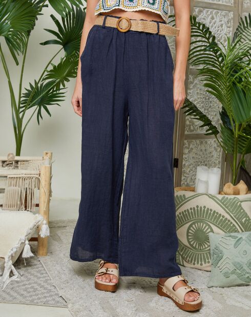 Pantalon 100% Lin Lola marine