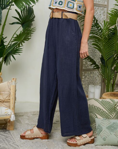Pantalon 100% Lin Lola marine