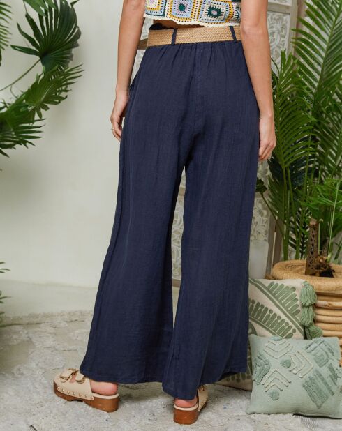 Pantalon 100% Lin Lola marine