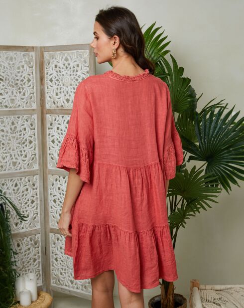 Vestido Mathilde 100% lino coral