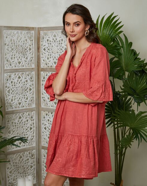Vestido Mathilde 100% lino coral