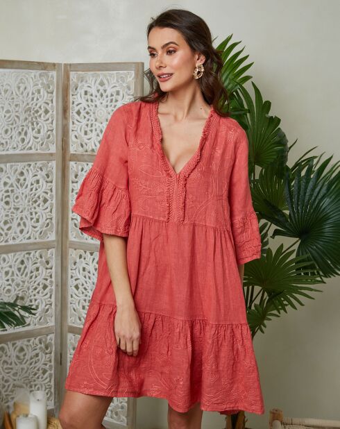 Vestido Mathilde 100% lino coral