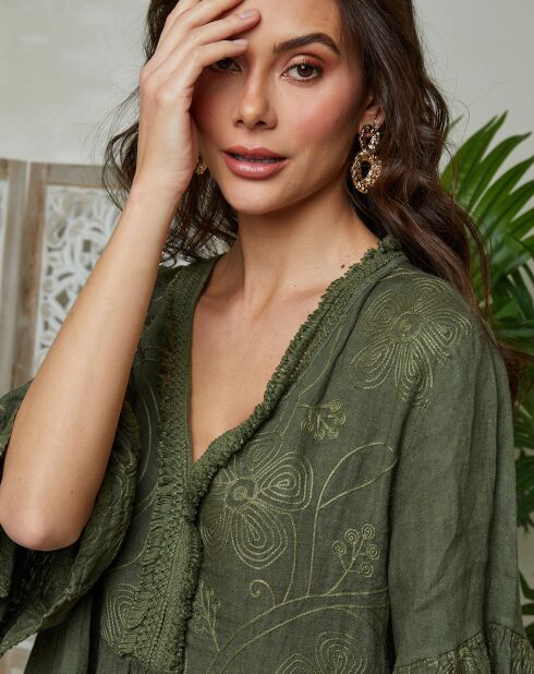 Mathilde kaki jurk van 100% linnen