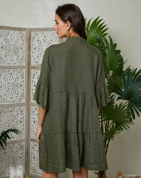 Mathilde kaki jurk van 100% linnen