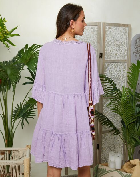 Mathilde lila jurk van 100% linnen