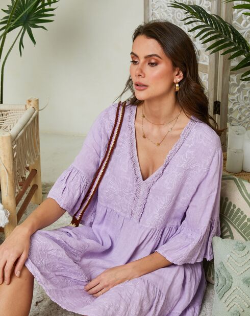 Mathilde lila jurk van 100% linnen