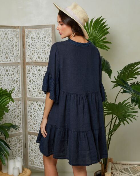 Mathilde marine jurk van 100% linnen