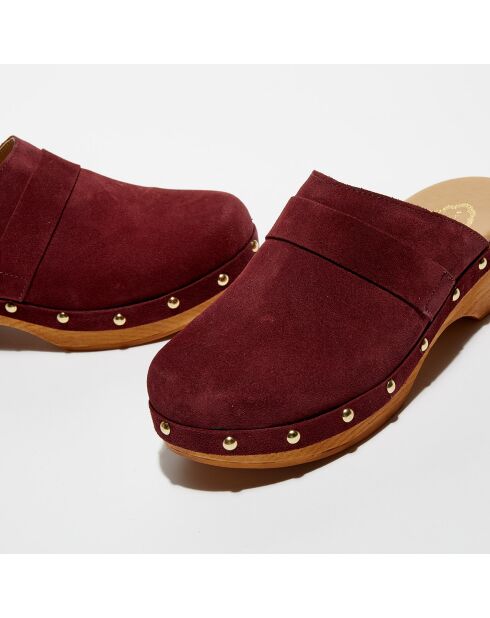 Sabots en Velours de Cuir Sofia bordeaux - Talon 5 cm
