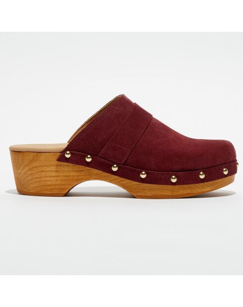 Sabots en Velours de Cuir Sofia bordeaux - Talon 5 cm