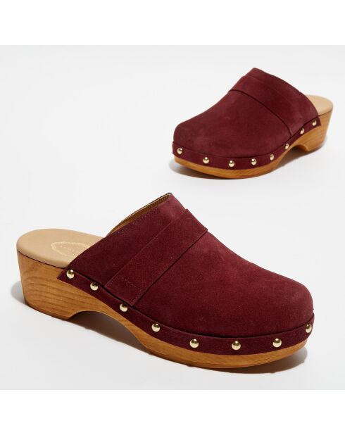 Sabots en Velours de Cuir Sofia bordeaux - Talon 5 cm