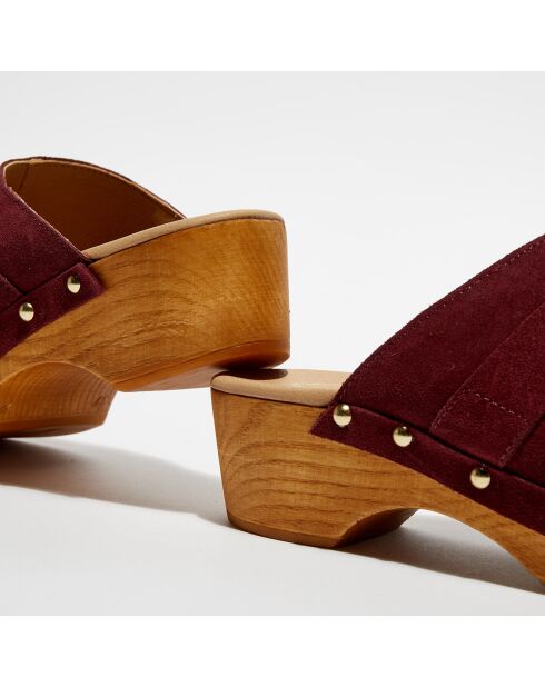Sabots en Velours de Cuir Sofia bordeaux - Talon 5 cm