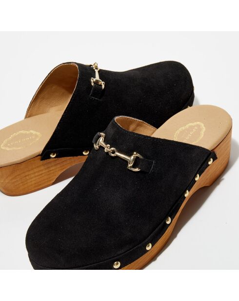 Sabots en Velours de Cuir Nala noirs - Talon 5 cm