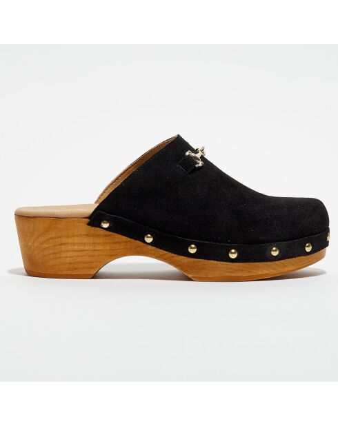 Sabots en Velours de Cuir Nala noirs - Talon 5 cm