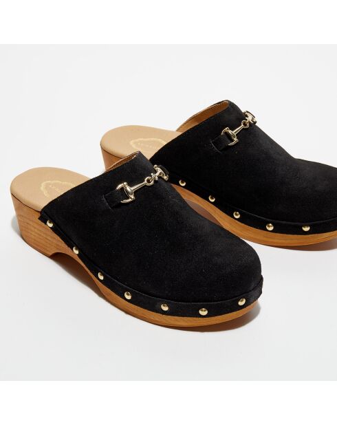 Sabots en Velours de Cuir Nala noirs - Talon 5 cm
