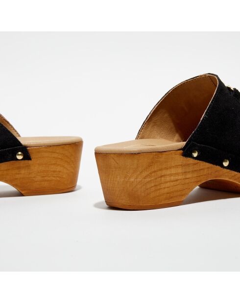 Sabots en Velours de Cuir Nala noirs - Talon 5 cm