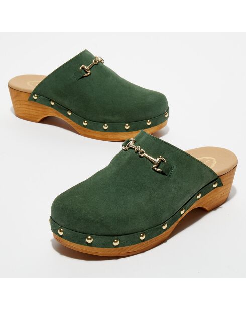 Sabots en Velours de Cuir Nala kaki - Talon 5 cm