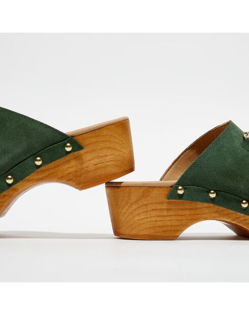 Sabots en Velours de Cuir Nala kaki - Talon 5 cm